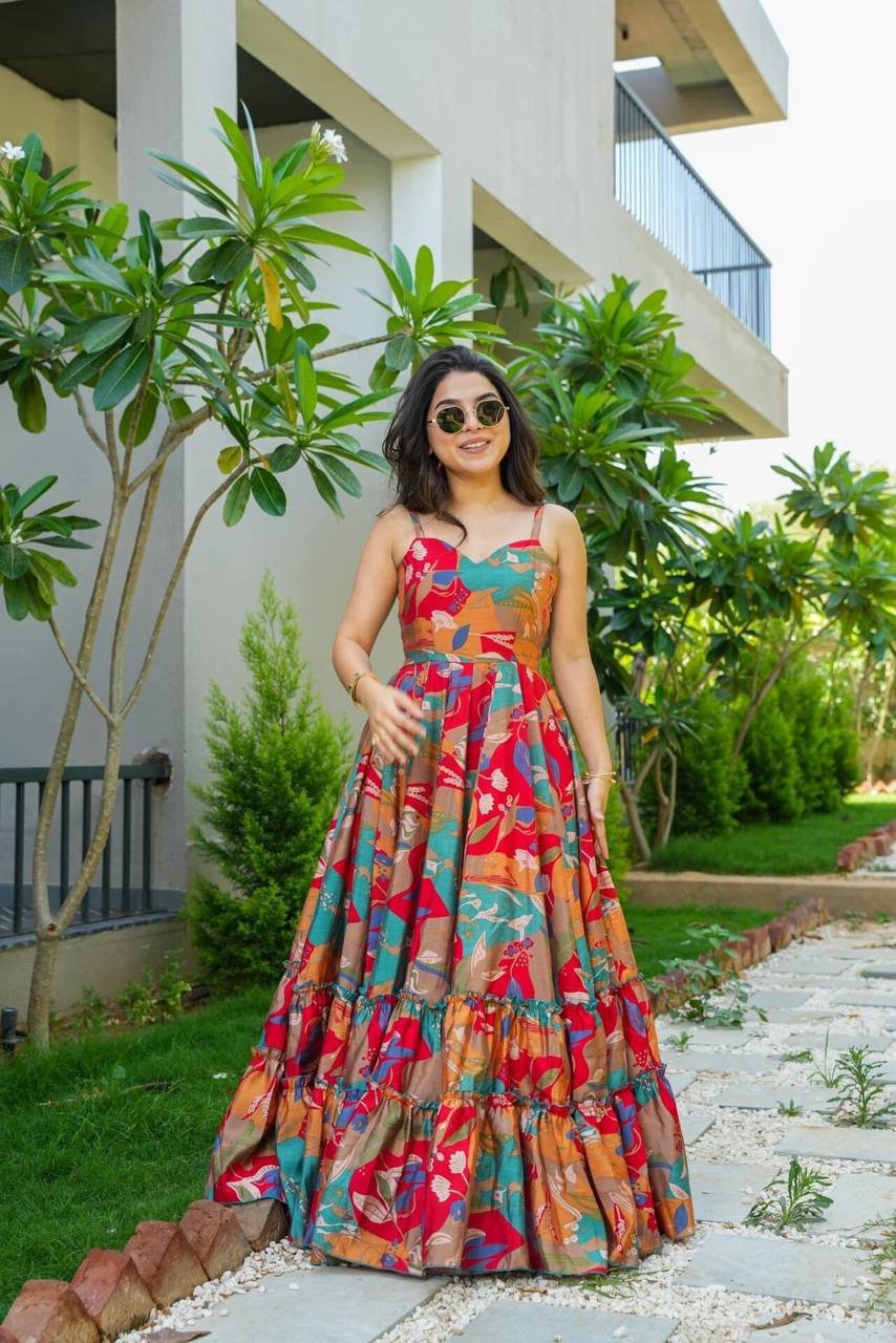 Cora Floral Printed Chinnon Maxi Dress Code !! F B.W.
