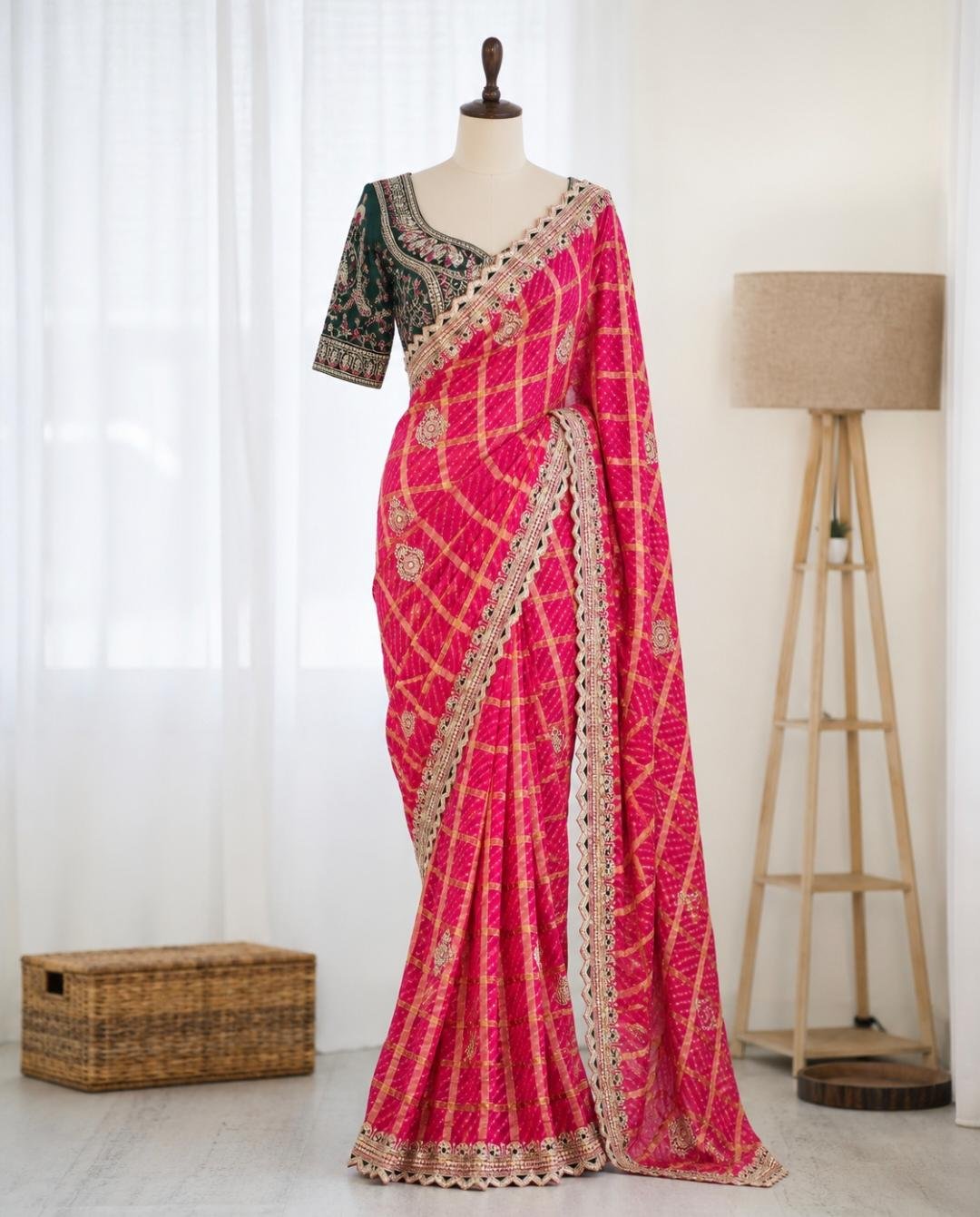 Elegant Panetar Chiffon Saree with Sequence and Thread Work Code !! F.B.S.