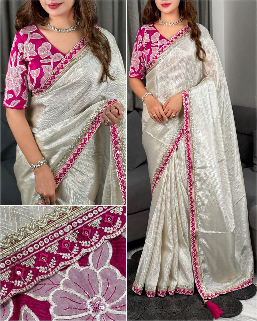 Roop Laxmi Pure Viscose Satin Saree with Applique Blouse Code !! F.B.S.