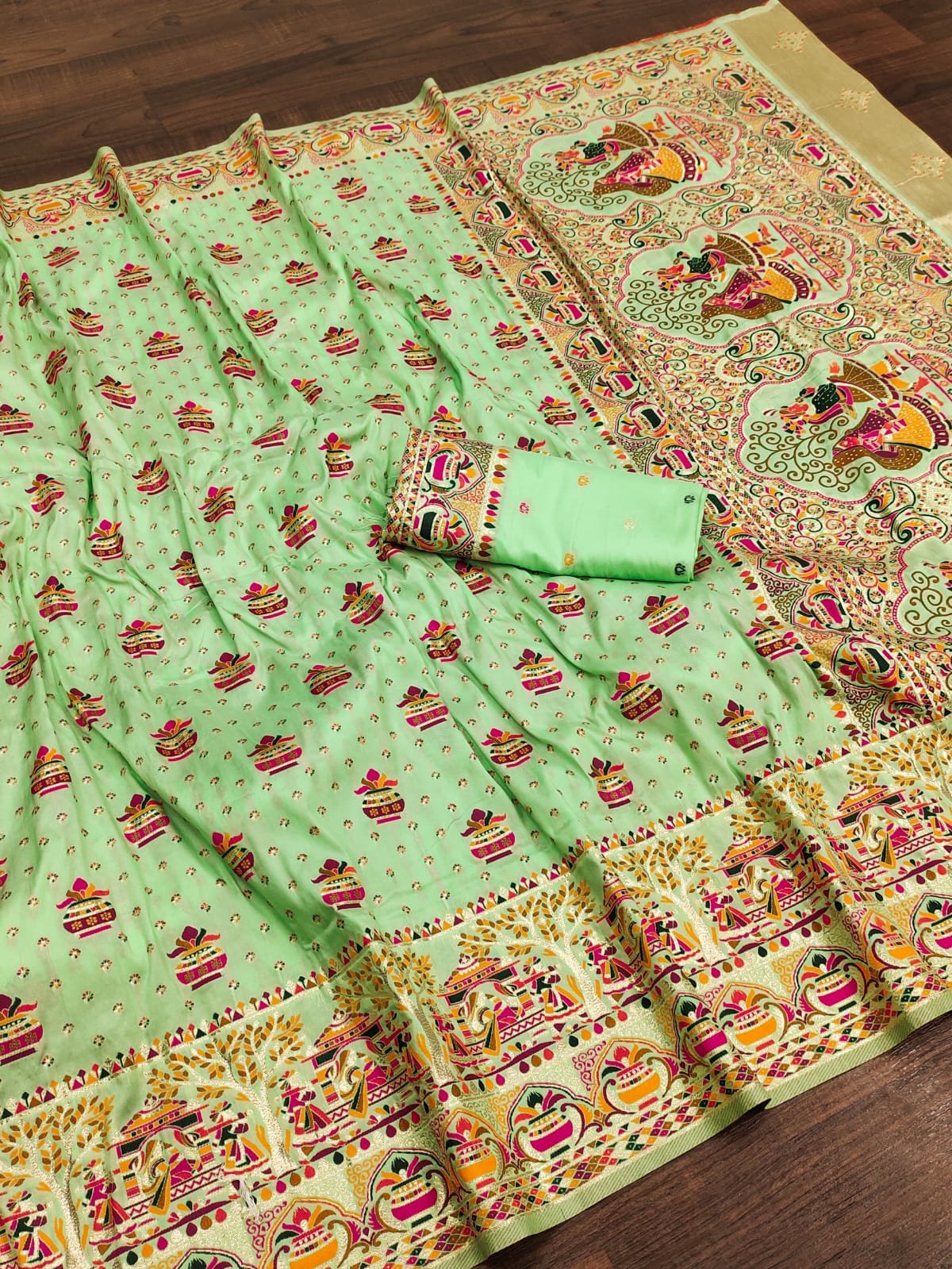 Elegant Pashmina Silk Kashmiri Meenakari Weave Saree Code-B.F.S.
