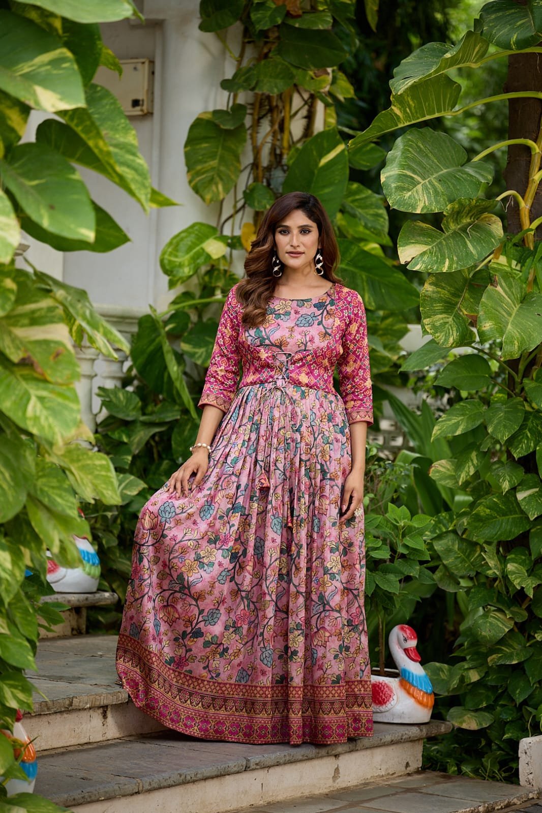 Tasarika Patola Print Fusion Gown with Attached Jacket Code-Tasarika 