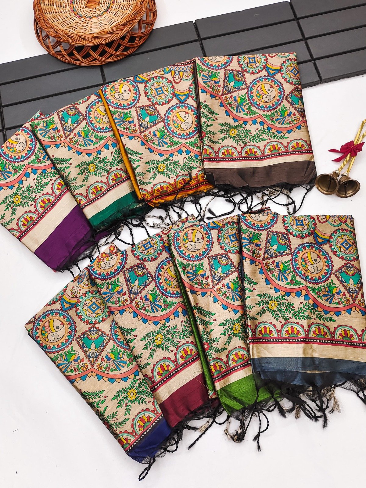 Exquisite Soft Khadi Raw Silk Saree with Traditional Madhubani Artistry Code-A.P.F.