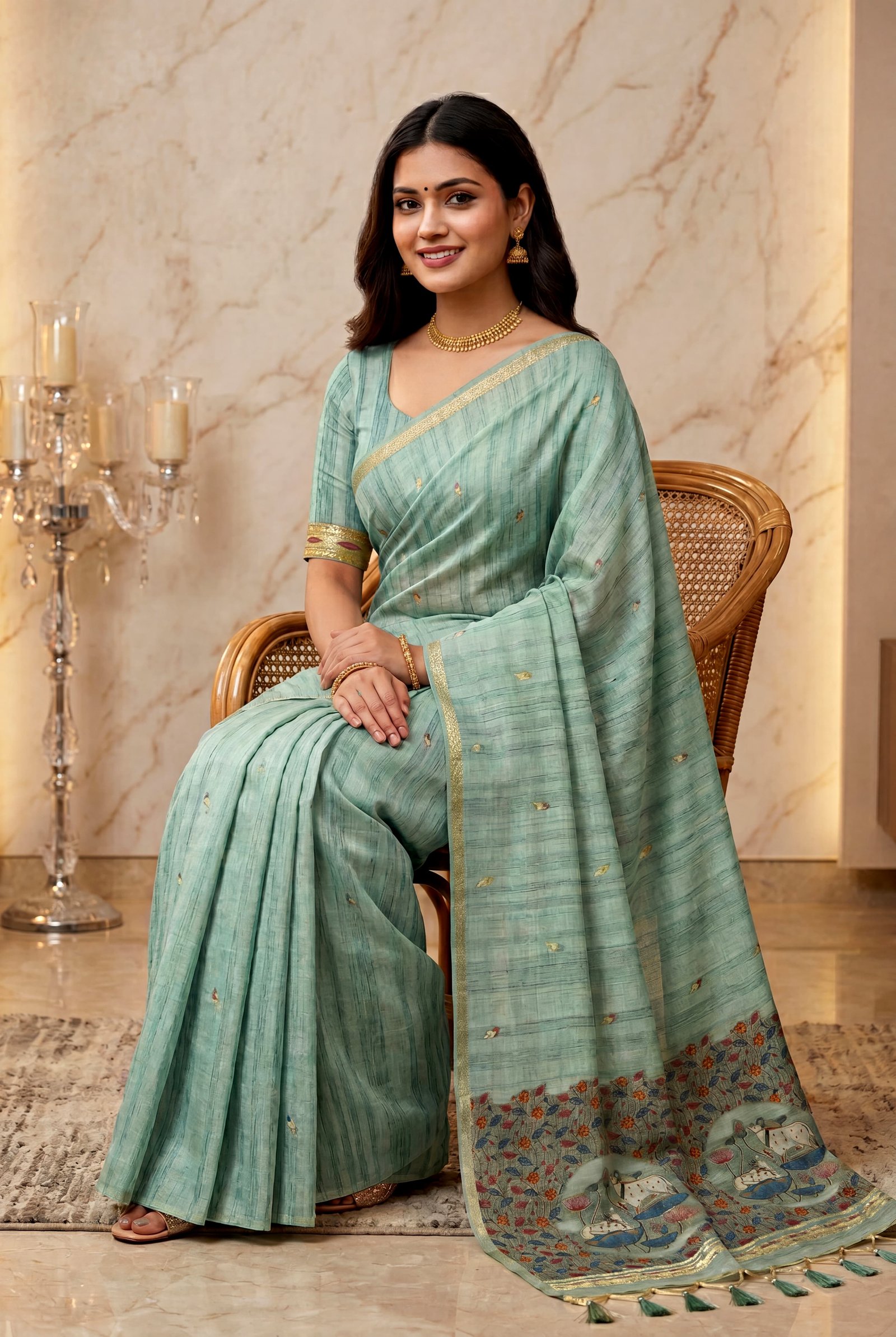 Elegant Premium Ghicha Cotton Saree with Traditional Pichwai Pallu Code-A.P.F.