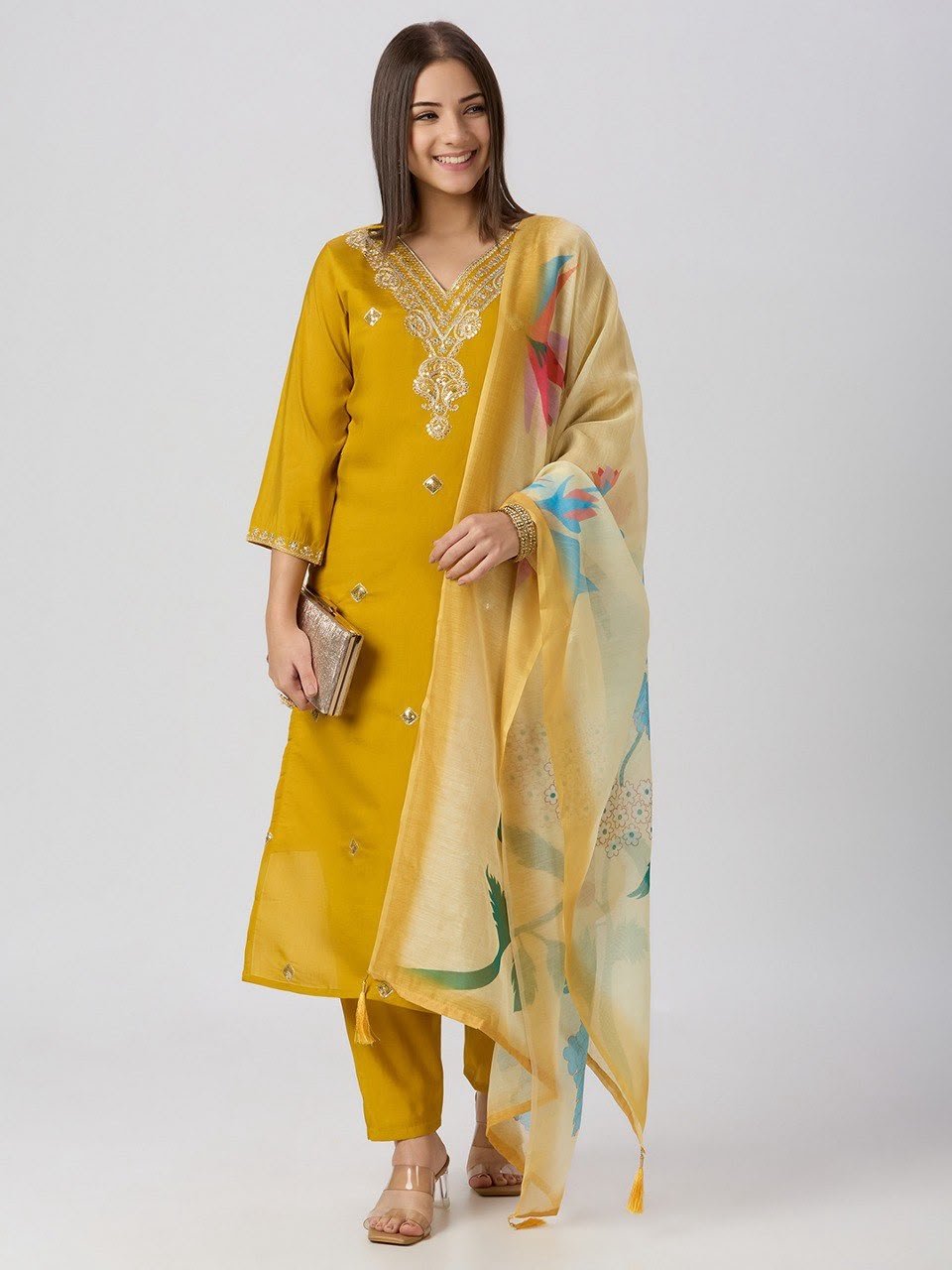 Elegant Roman Silk Kurti Set with Digital Printed Chanderi Dupatta Code-A.P.F.