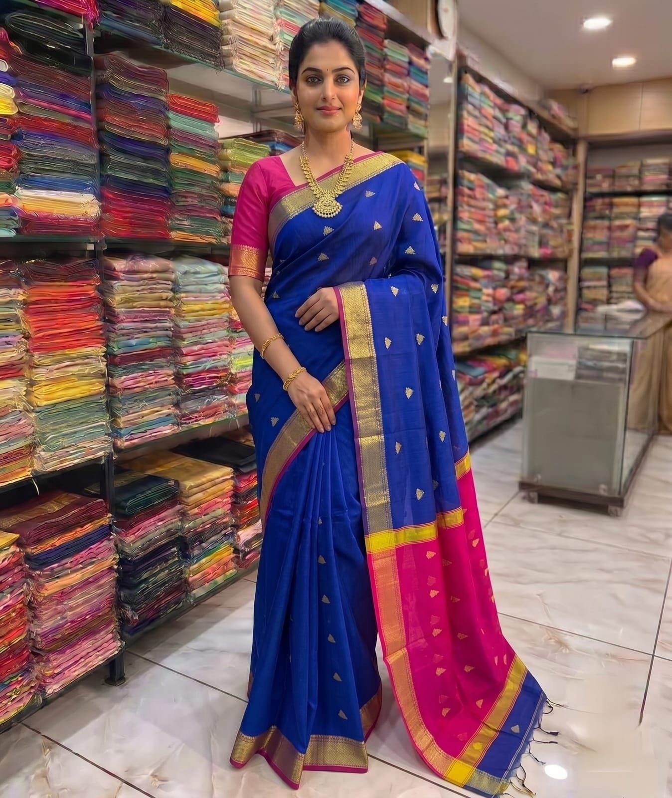 Elegant Maheshwari Cotton Silk Saree with Terchi Butta Code !! F.B.S.