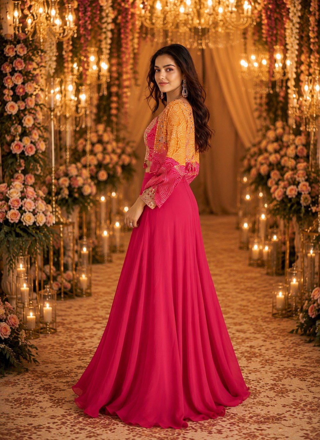 Elegant Embroidered Chinon Silk Crop Top and Georgette Plazo Set (Code: F.B.S.S.)