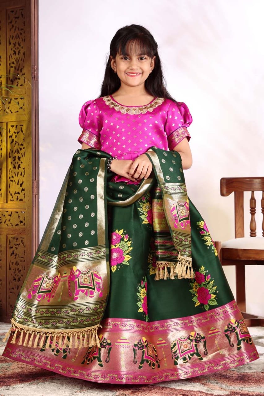 Traditional Patola Style Jacquard Lehengha Choli Set for Girls (Code: F.B.K.W.)