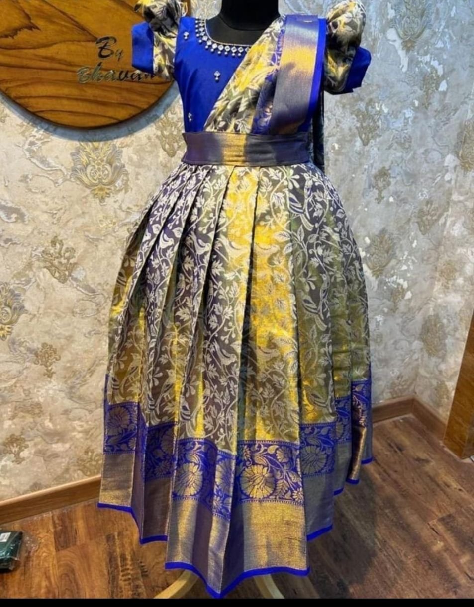 Elegant Kanjivaram Weaving Silk Gown with Handwork Detailing (Code: F.B.K.W)