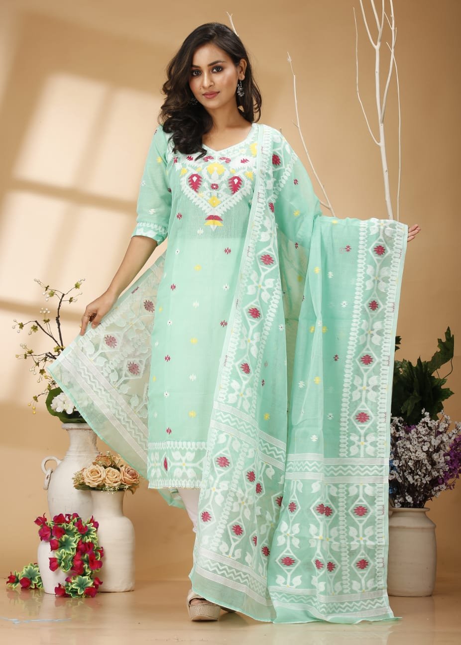 Exquisite Cotton Slub Unstitched Churidar and Dupatta Set (Code: T.T.G.C.)