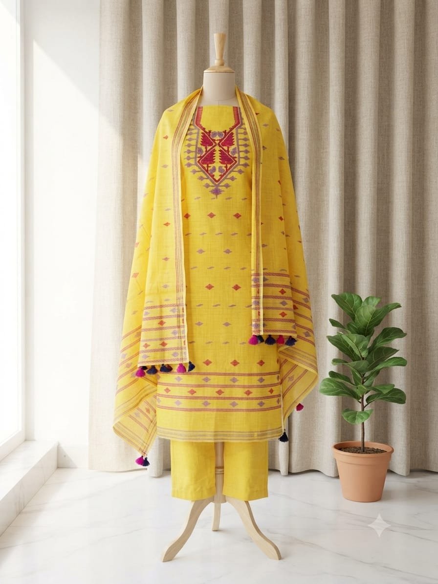 Elegant Cotton Silk Unstitched Churidar and Dupatta Set (Code: T.T.G.C.)