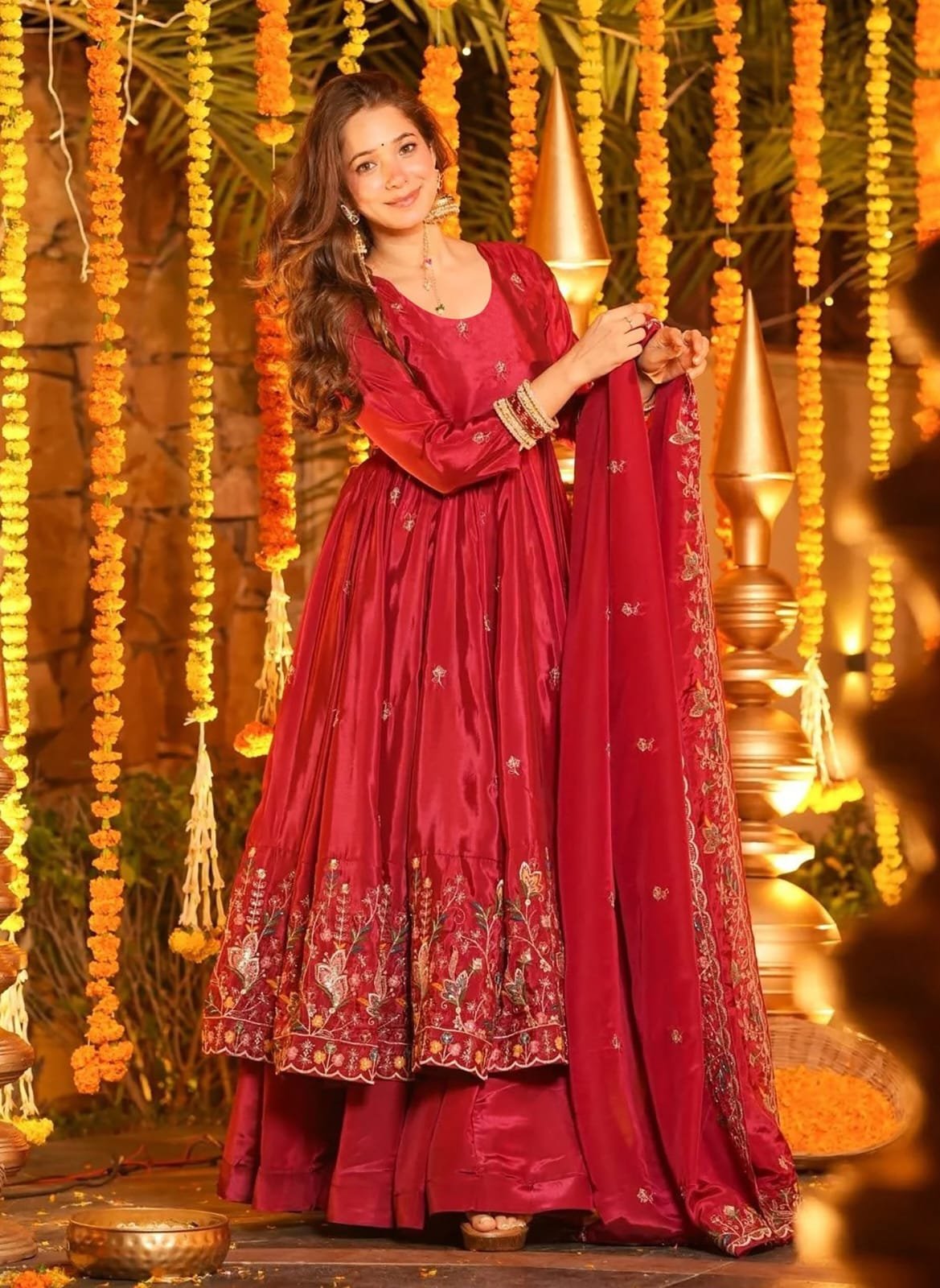 Exquisite Heavy French Crepe Designer Anarkali Suit Set (Code: F.D.F)