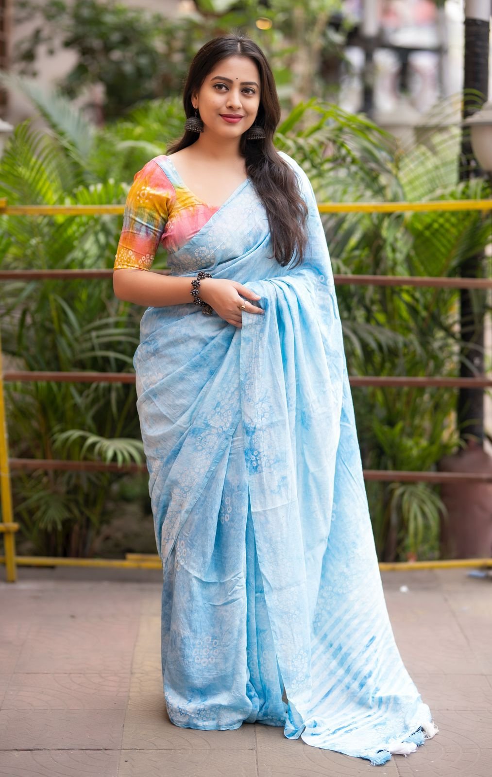 Exquisite Hand-Made Batik Bandhani Pure Chanderi Cotton Saree (Code: A.P.F.)