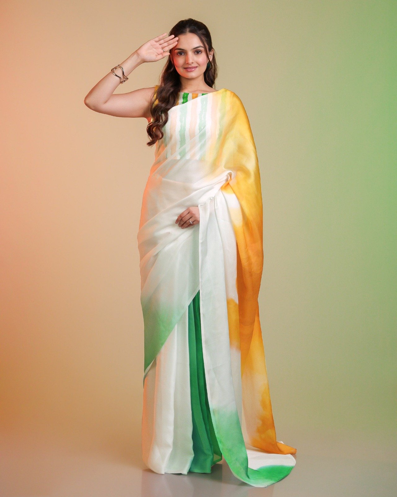 Patriotic Theme Digital Print Modal Silk Saree Code !! F.B.S.
