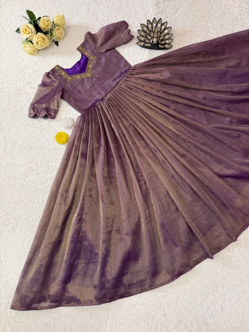 Designer Maggam Hand Work Kota Tissue Gown Code !! F.B.S.S.