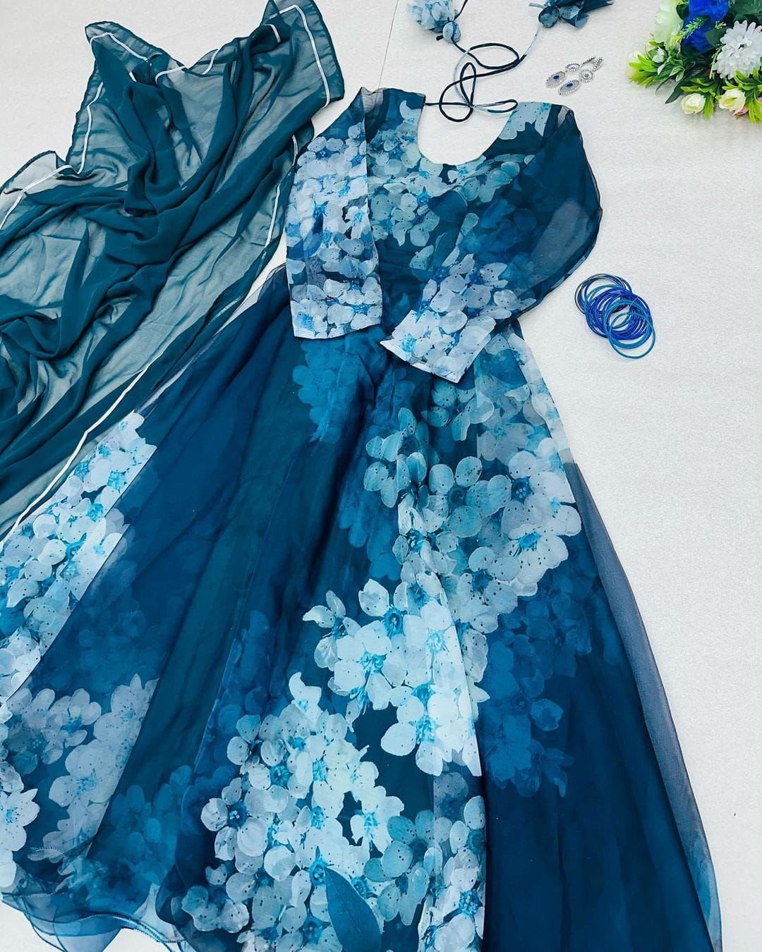 Exquisite Digital Printed Organza Silk Anarkali Gown Code!! F B.K.