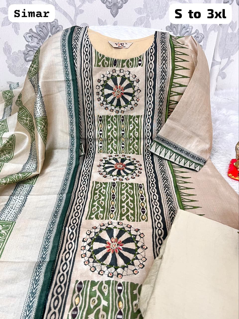 Simar Ethnic Print Dress Material Set Code !! F.B.K.