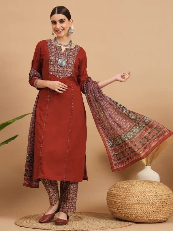 Trendy Slub Rayon Kurti & Dupatta Set Code !! F.B.K.