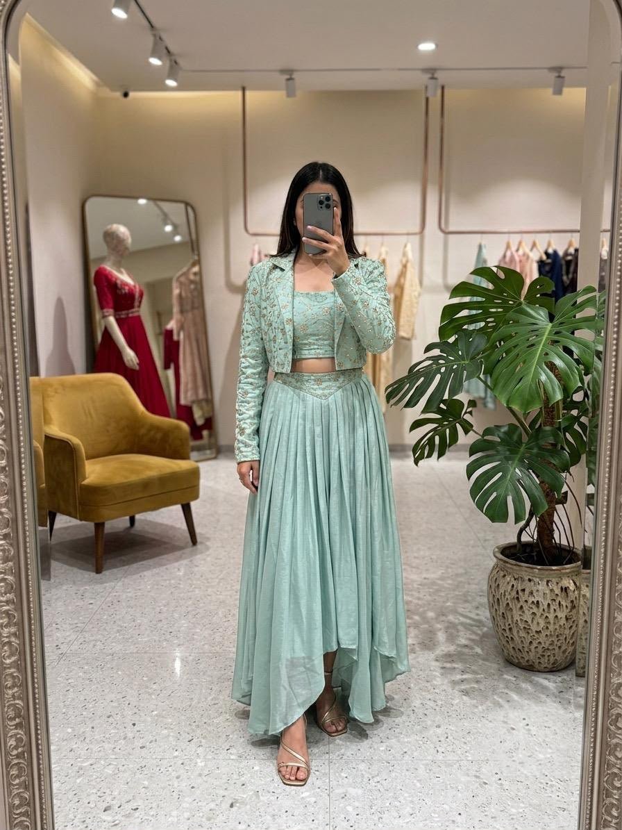 Elegant Embroidered Indo-Western Co-Ord Set with Jacket Code !! F B.W.
