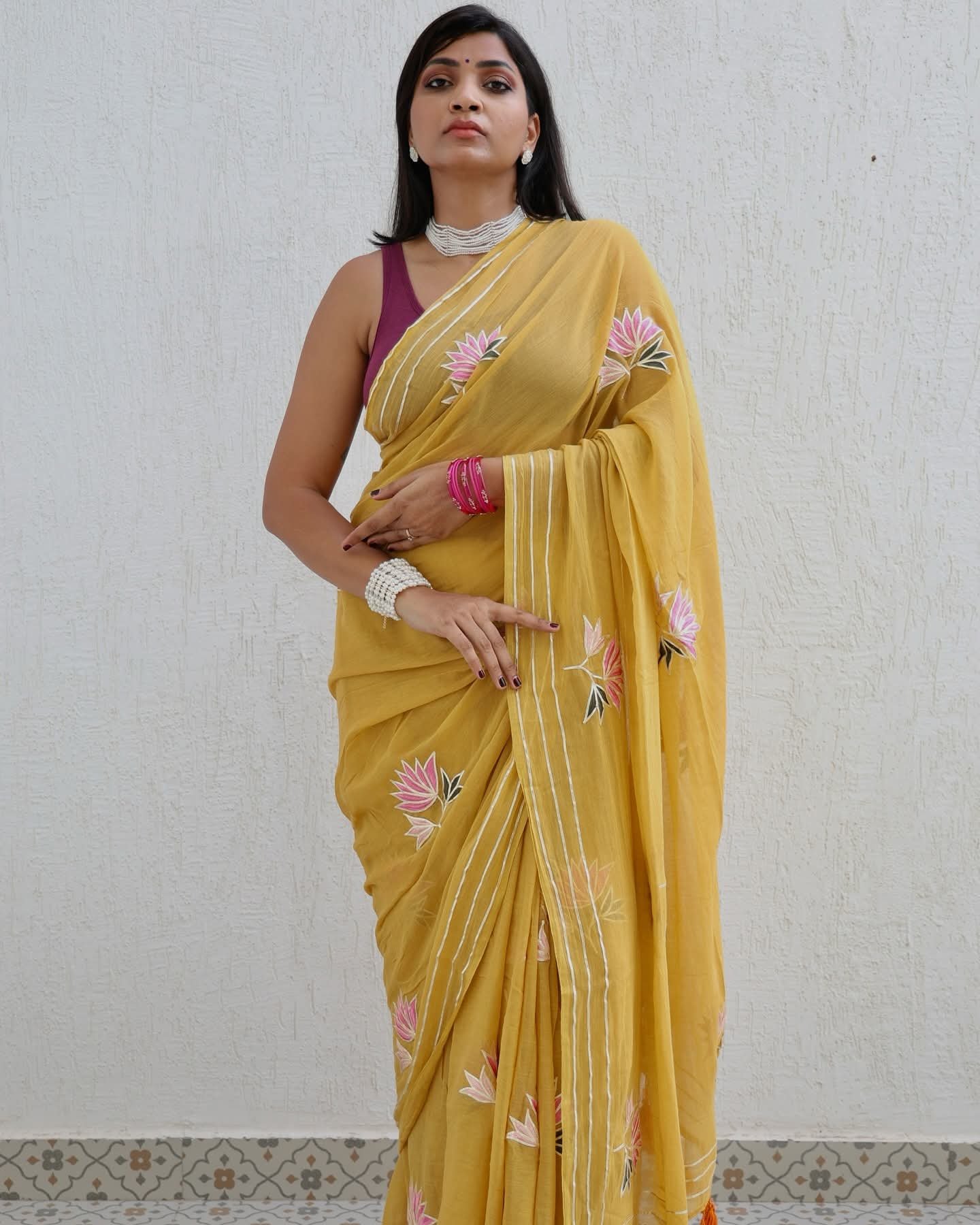 Exclusive Pure Mulmul Cotton Lotus Embroidered Saree Code !! T.T.G.C.