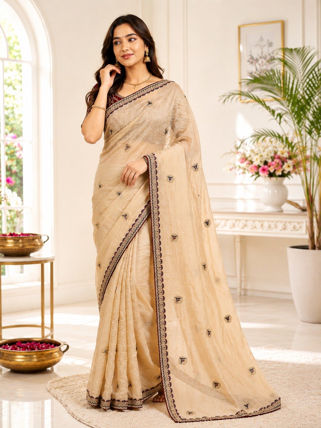 Elegant Pure Rangoli Silk Saree with Sequins & Zari Embroidery Code !! F.B.S