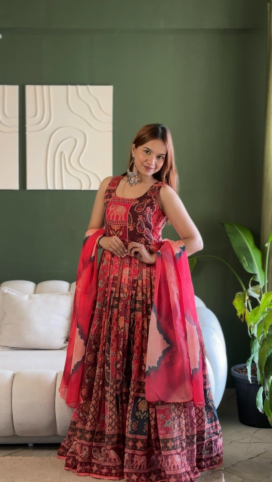 Red and Maroon Digital Printed Soft Fox Georgette Lehenga Choli Set Code !! K.&.R.