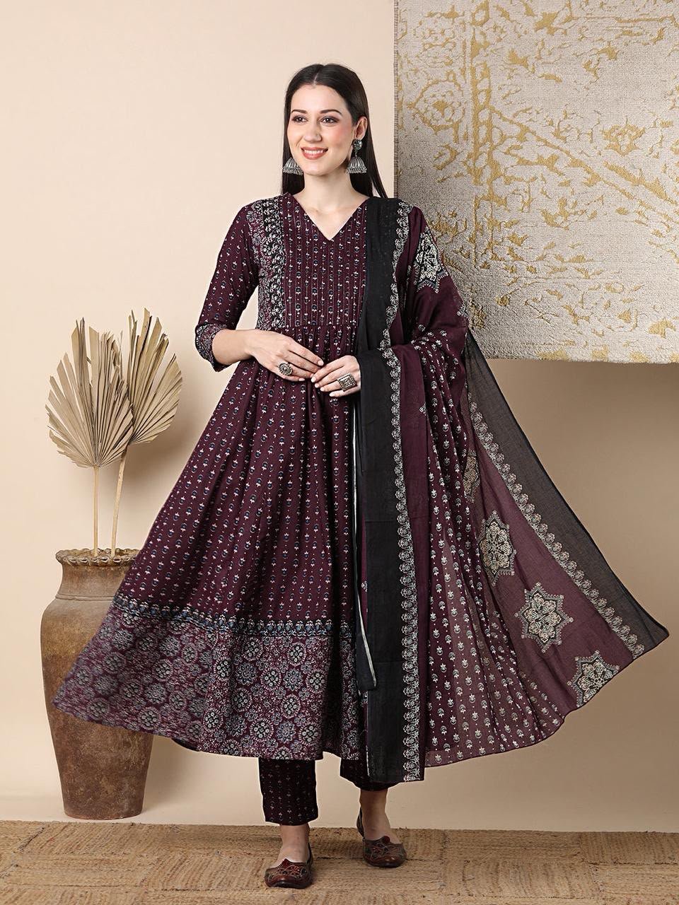 F.B.K. Heavy Quality Jaipuri Cotton 3-Piece Gown Set with Dupatta CODE:- F.B.K.