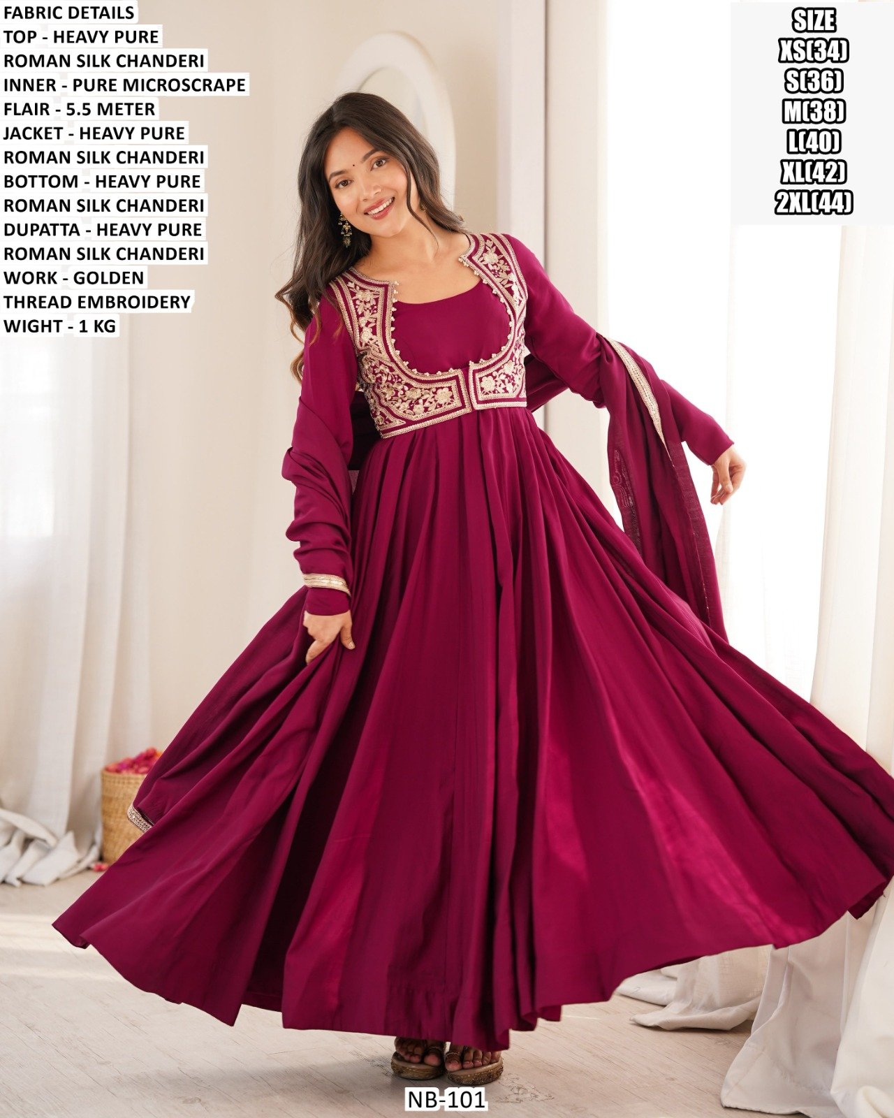 Heavy Pure Roman Silk Chanderi Festive 3-Piece Collection with Embroidered Jacket Code !! F.B.S.S.