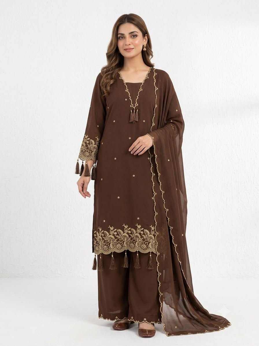 Designer Embroidered Top, Palazzo with Dupatta Set Code!! F.B.S.S.