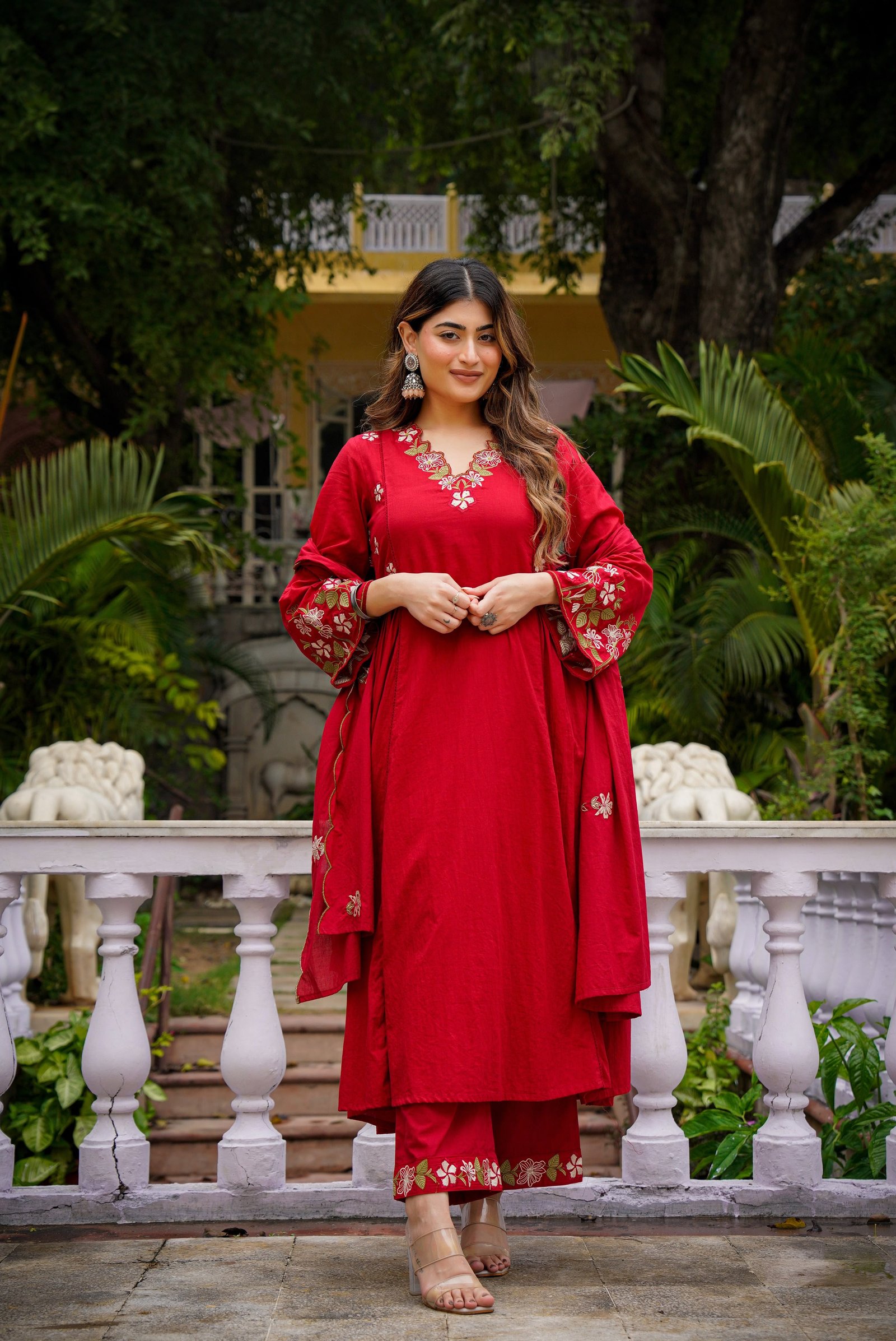 Designer PV-Chanderi Embroidered Top, Bottom and Chanderi Dupatta Set Code !! F.B.K.