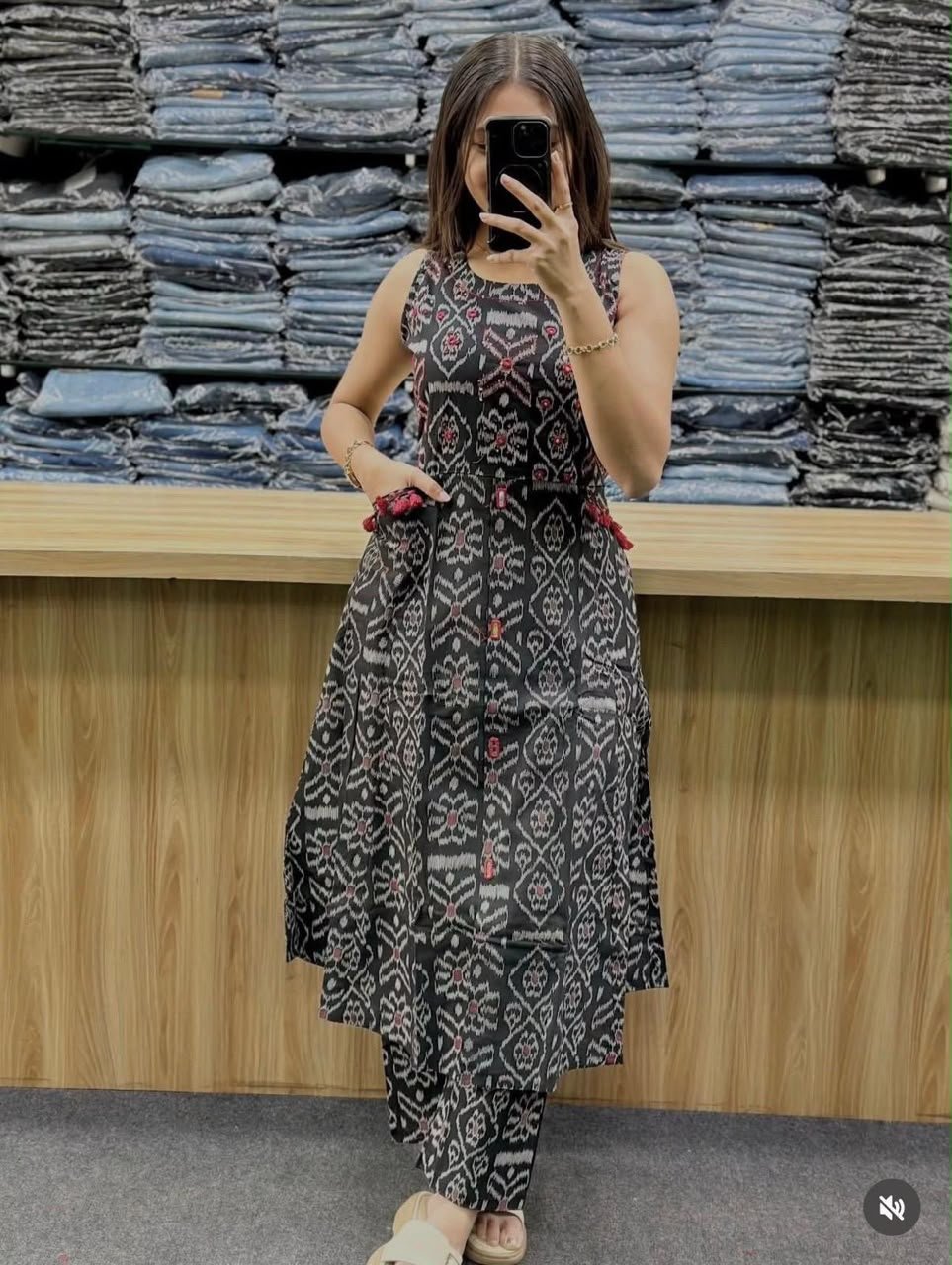 Pure Fine Heavy Cotton Hand Work Kurti with Attached Sleeves and Pant Set Code !! F.B.K.