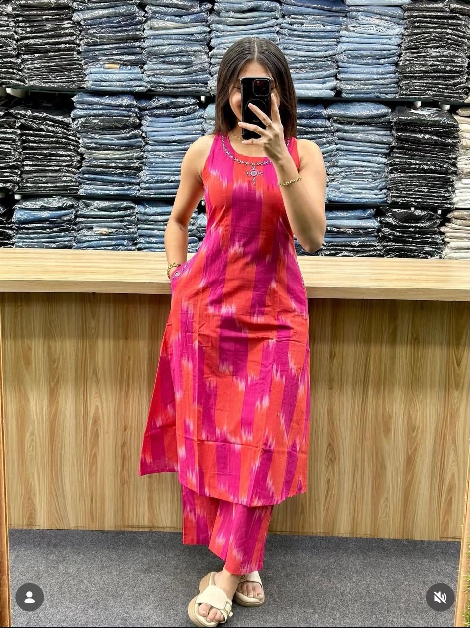 Pure Fine Heavy Cotton Hand Work Kurti with Attached Sleeves and Pant Set Code !! F.B.K.