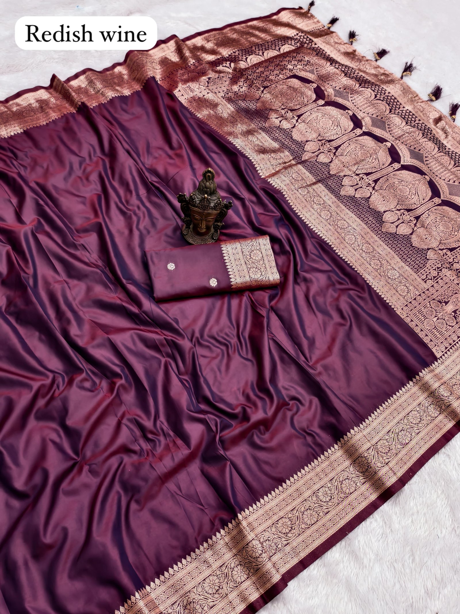 Soft and Pure Banarasi Silk Saree in Redish Wine with Self Weaving Design Code-A.P.F.