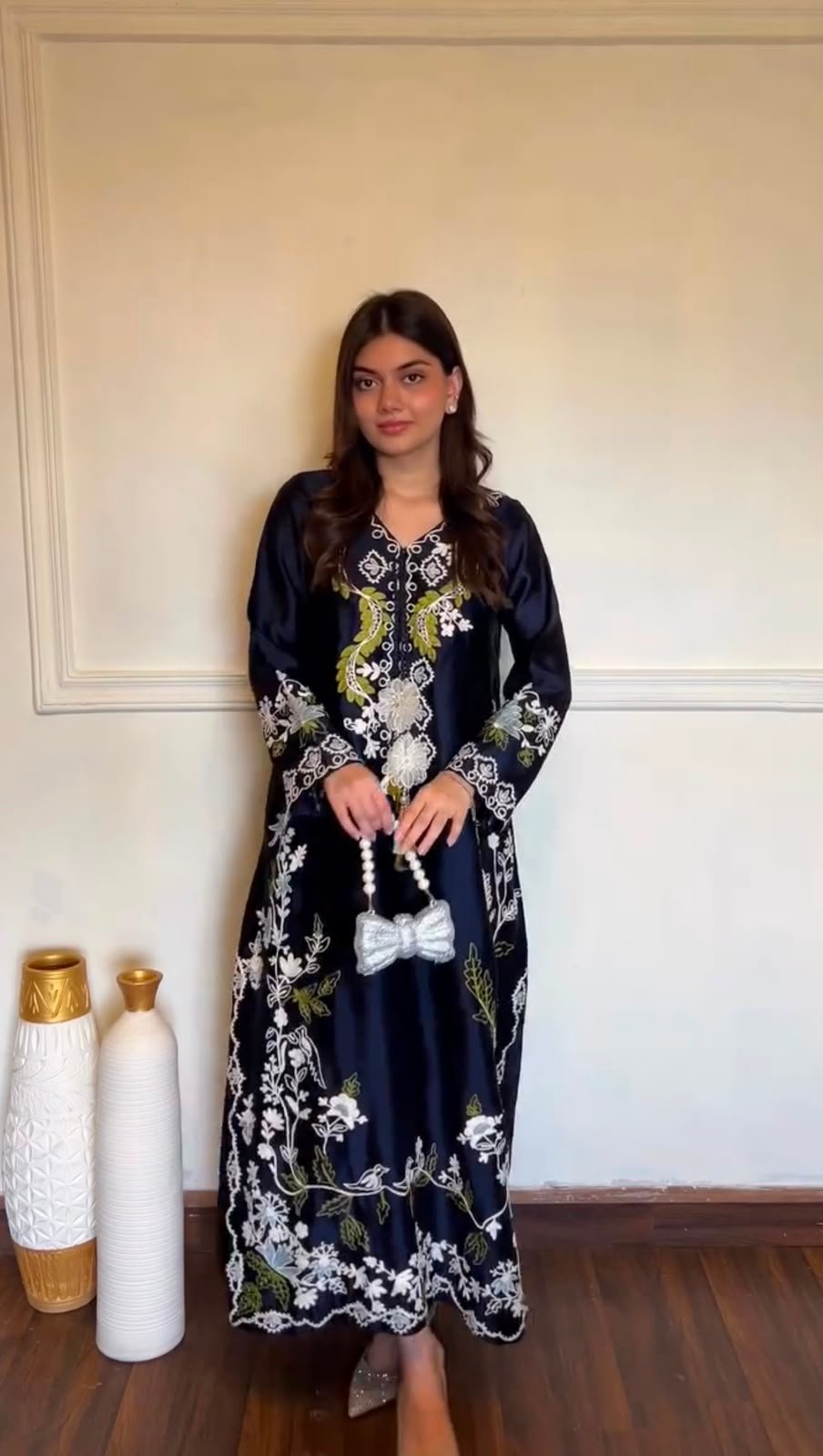 Designer Pure Satin Rayon Embroidered Long Kaftan and Bottom with Dupatta Set (Code: F.B.P.S.)