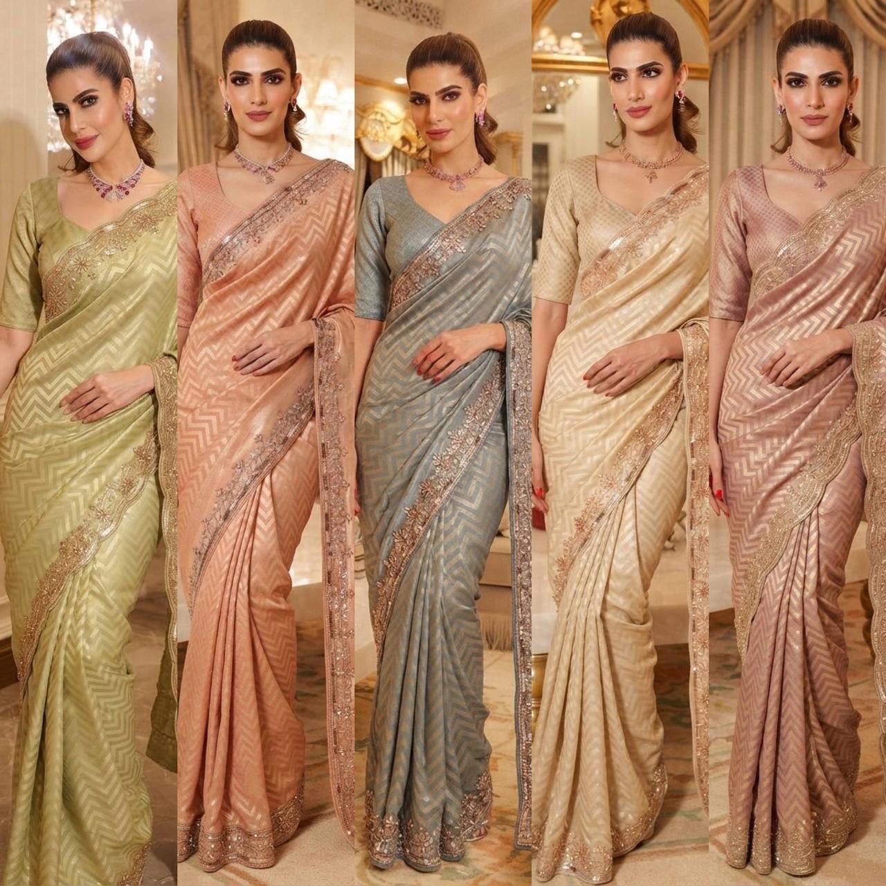 Wedding Wear Soft Pure Kanjivaram Silk Saree with C-Pallu Cutdana, Beads & Sequence Embroidery Code !! F.B.S. 