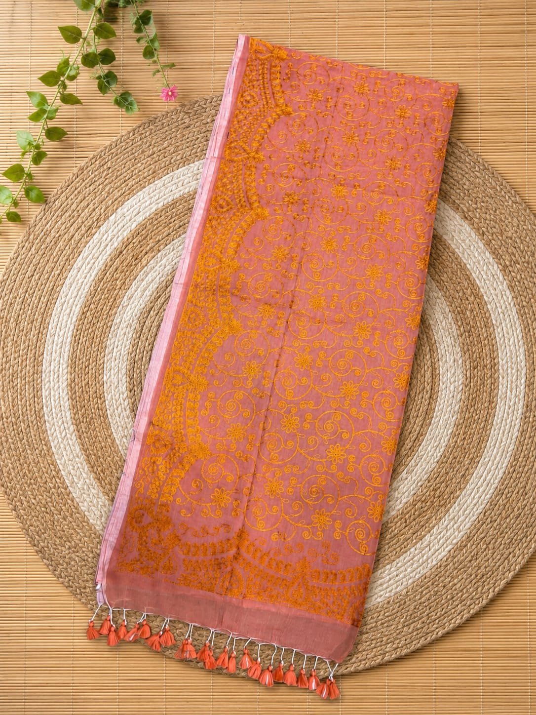 Exclusive Authentic Handloom Cotton Chikankari Saree with Tassel Details Code !! T.T.G.C. 
