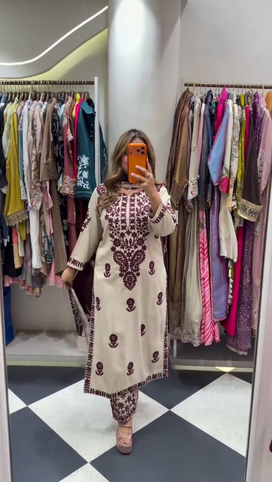 Designer Embroidery Worked Rayon Slub Top, Palazzo & Printed Dupatta Suit Set Code !! F.B.S.S.