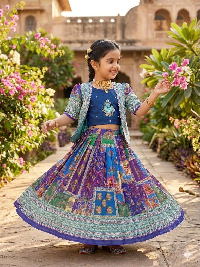 Super Trending Festive Girls Designer Lehenga Choli Set with Handwork Blouse Code!! F.B.K.W.