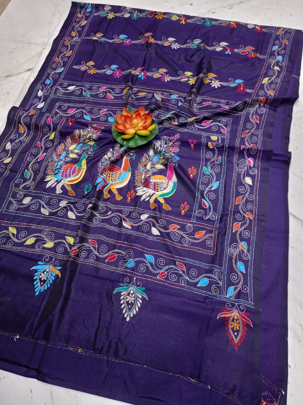 Exclusive Handloom Bangalori Silk Blended Kantha Stitch Saree with Blouse Code !! T.T.G.C.