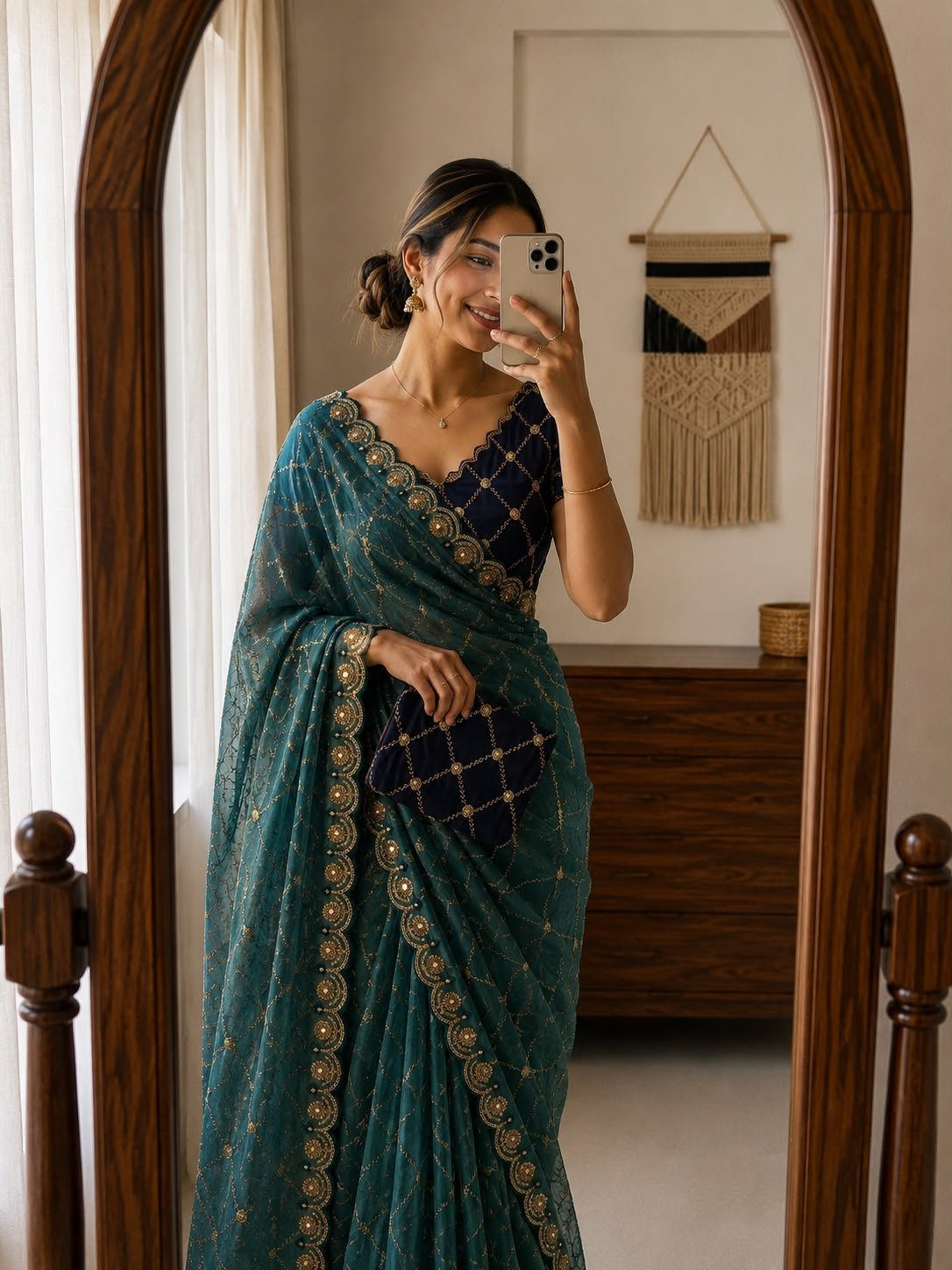 Designer Star Georgette Saree with Multi Sequence Work & Scalloped Embroidered Border Code !! F.B.S