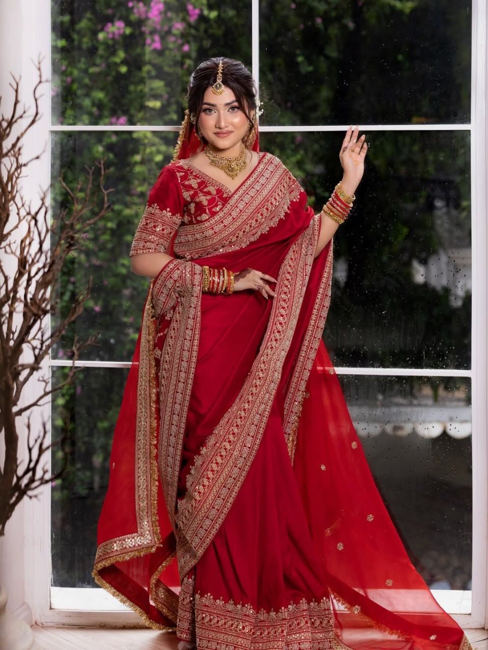 Designer Japan Satin Saree with Dupatta & Heavy Coding Sequence Embroidery Code !! F. B. S.