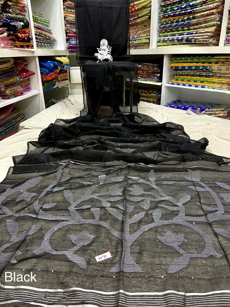 Exclusive Cotton Silk Handwoven Saree with Floral Branch Weaving & Delicate Sequence Work Code !! T.T.G.C.