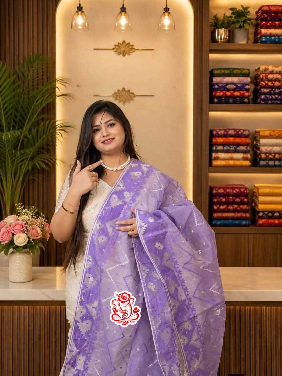 Exclusive Soft Bengal Dhakai Jamdani Saree with Zig-Zag Weave & Blouse Piece Code !! T.T.G.C.