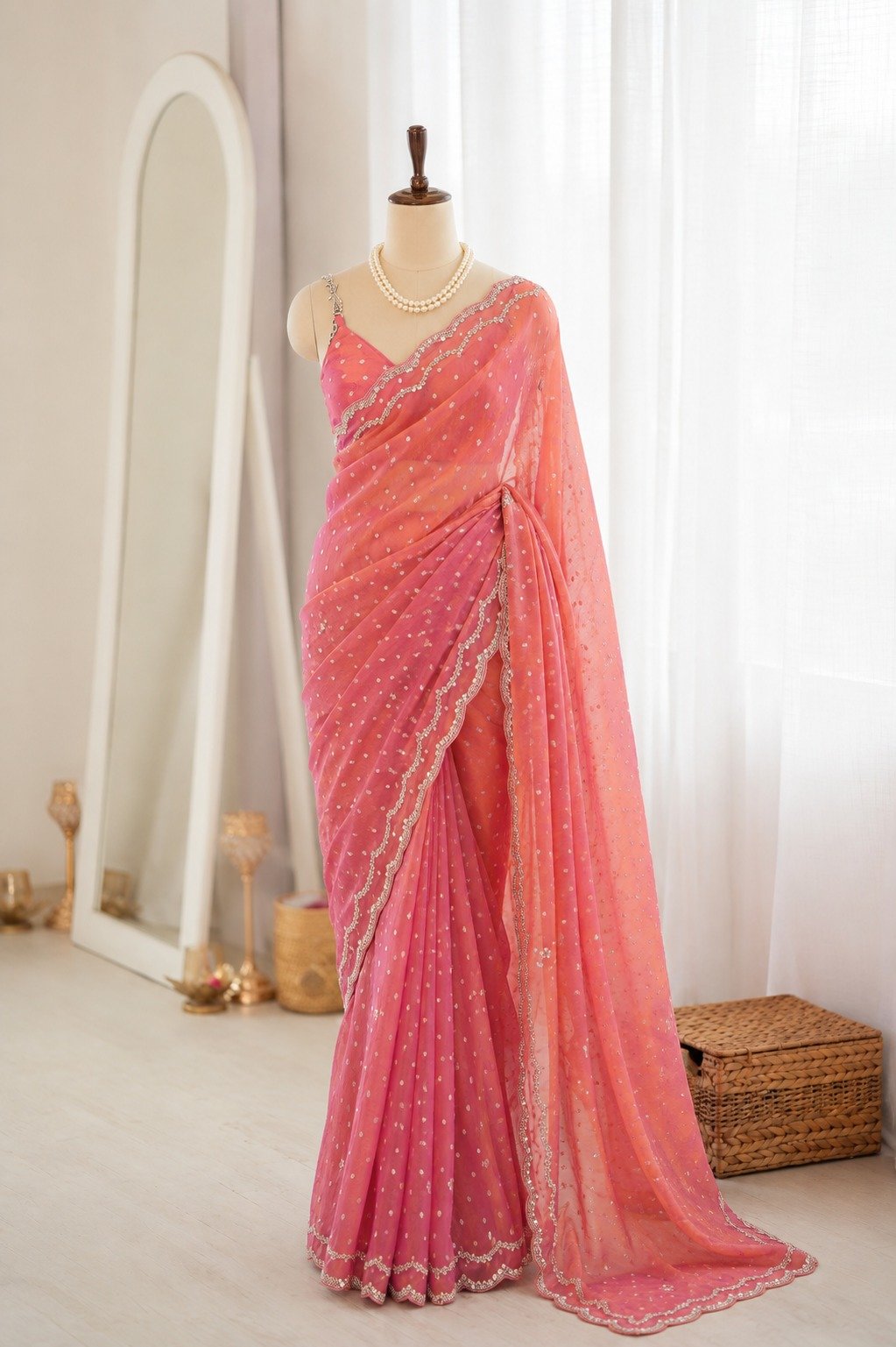 Designer Soft Fandy Satin Silk Saree with Sequins Embroidery & Cutwork Border Code!! F.B.S.