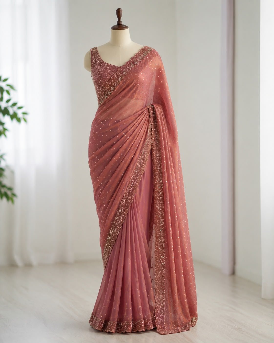 Pure Butti Silk Party Wear Saree with Cutdana & Sequins Handwork Code!! F B.S.