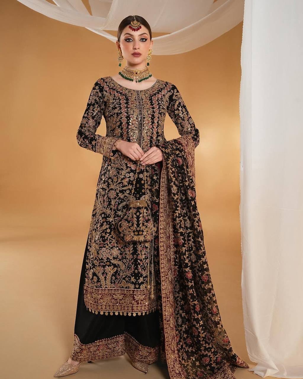 Heavy Faux Georgette Embroidered Sequence Work Kurti Palazzo Set with Dupatta Code !! F.B.P.S.