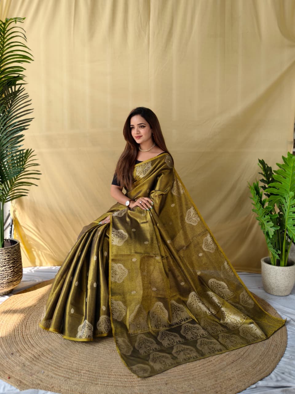 Premium Zari Tissue Silk Saree with Elephant Motif Border Code !! T.S.K.